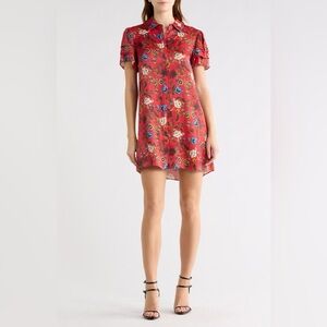 NWT Alice + Olivia Jem Floral Tiered Shirt Dress Red Tapestry Print Small
